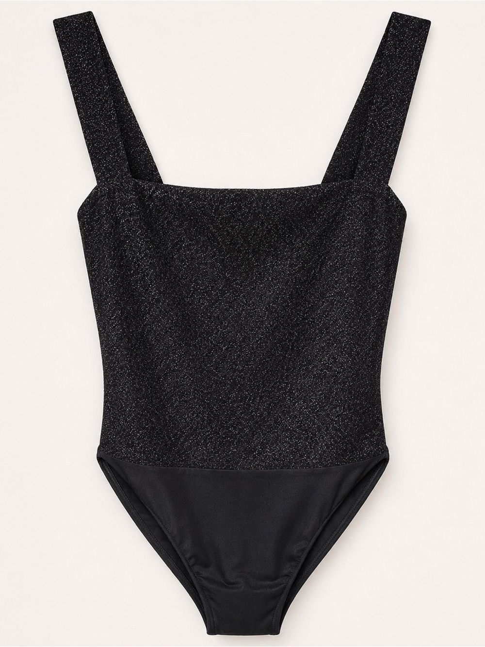 Lulus Black Sparkley Square Neckline Cheeky Back Bodysuit NWT XS #1273